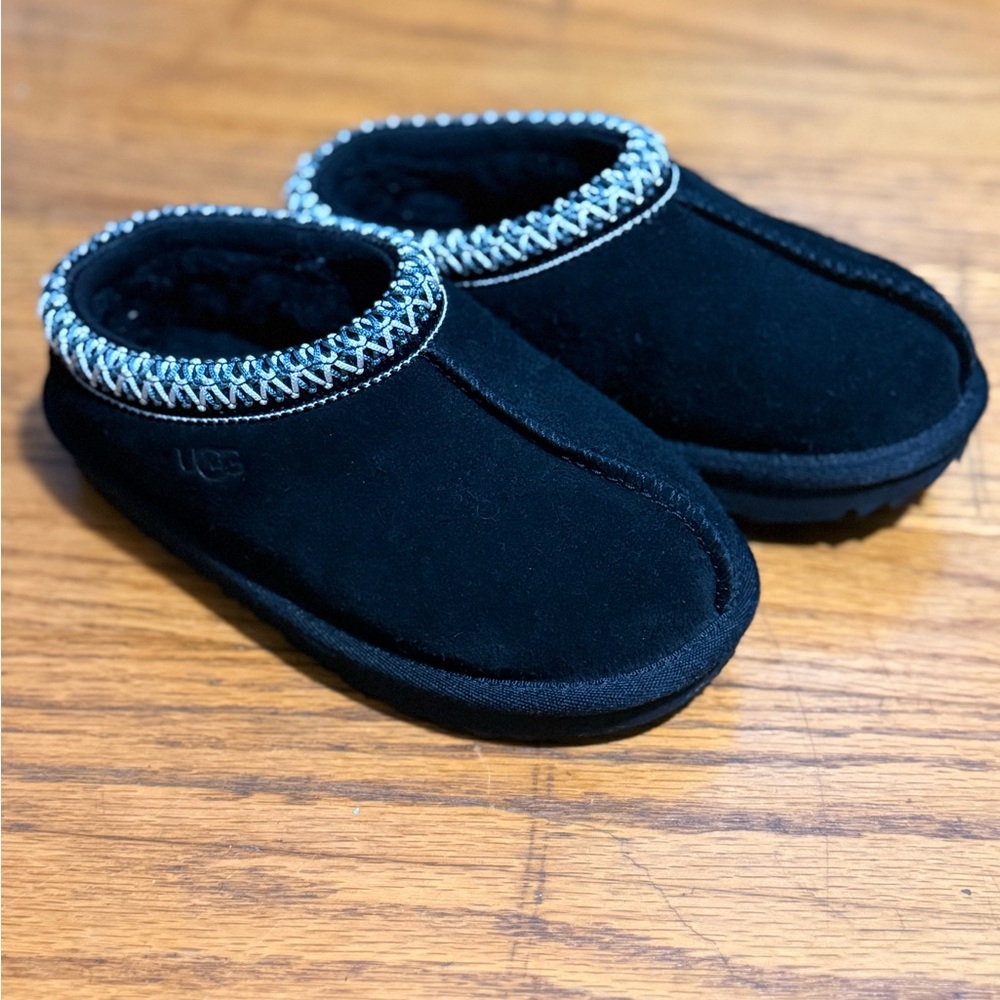UGG Black Suede Slip-On Lined Clog with Contrast Trim